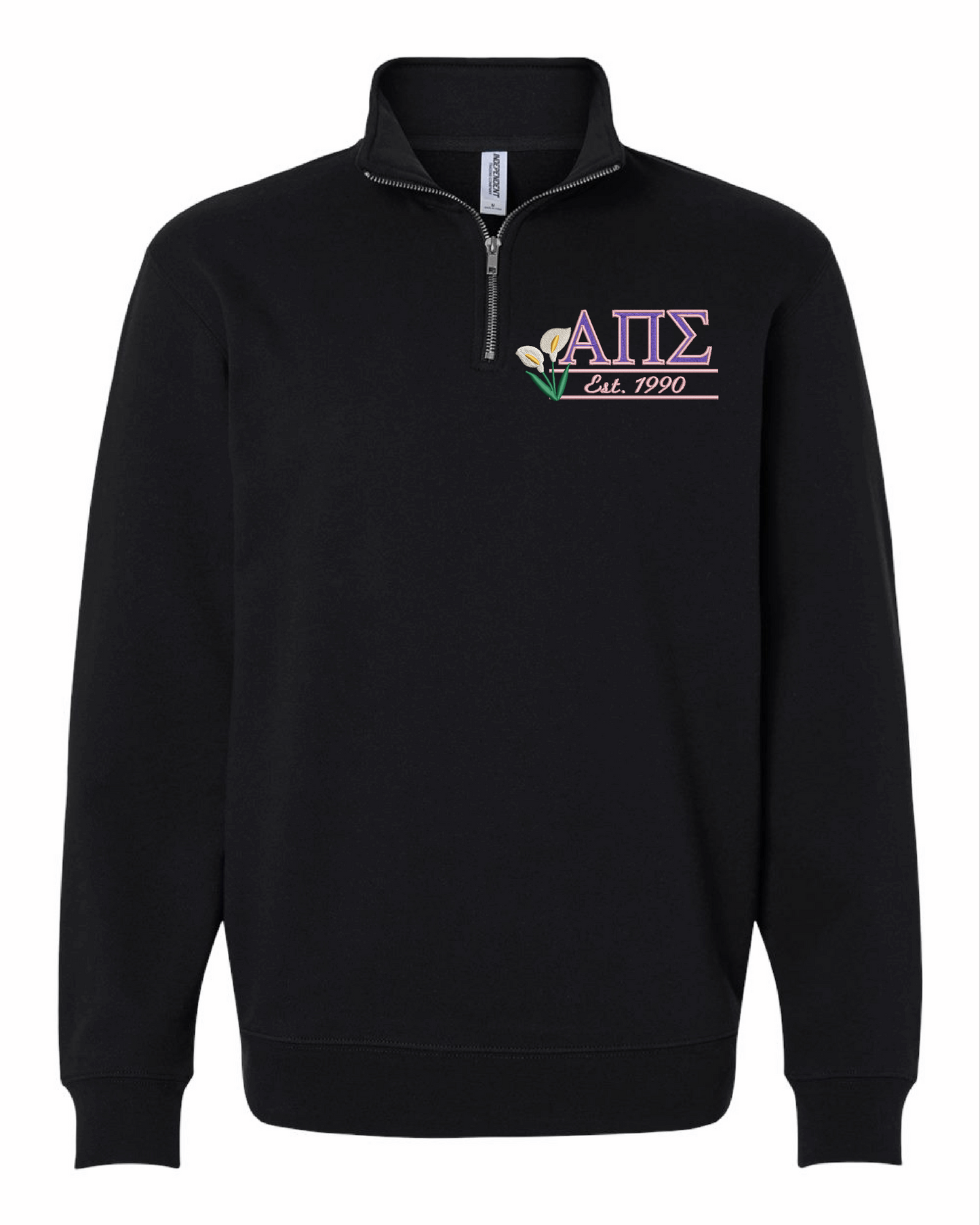 APS Black Quarter Zip Calla Lily + Founding Year Sweater