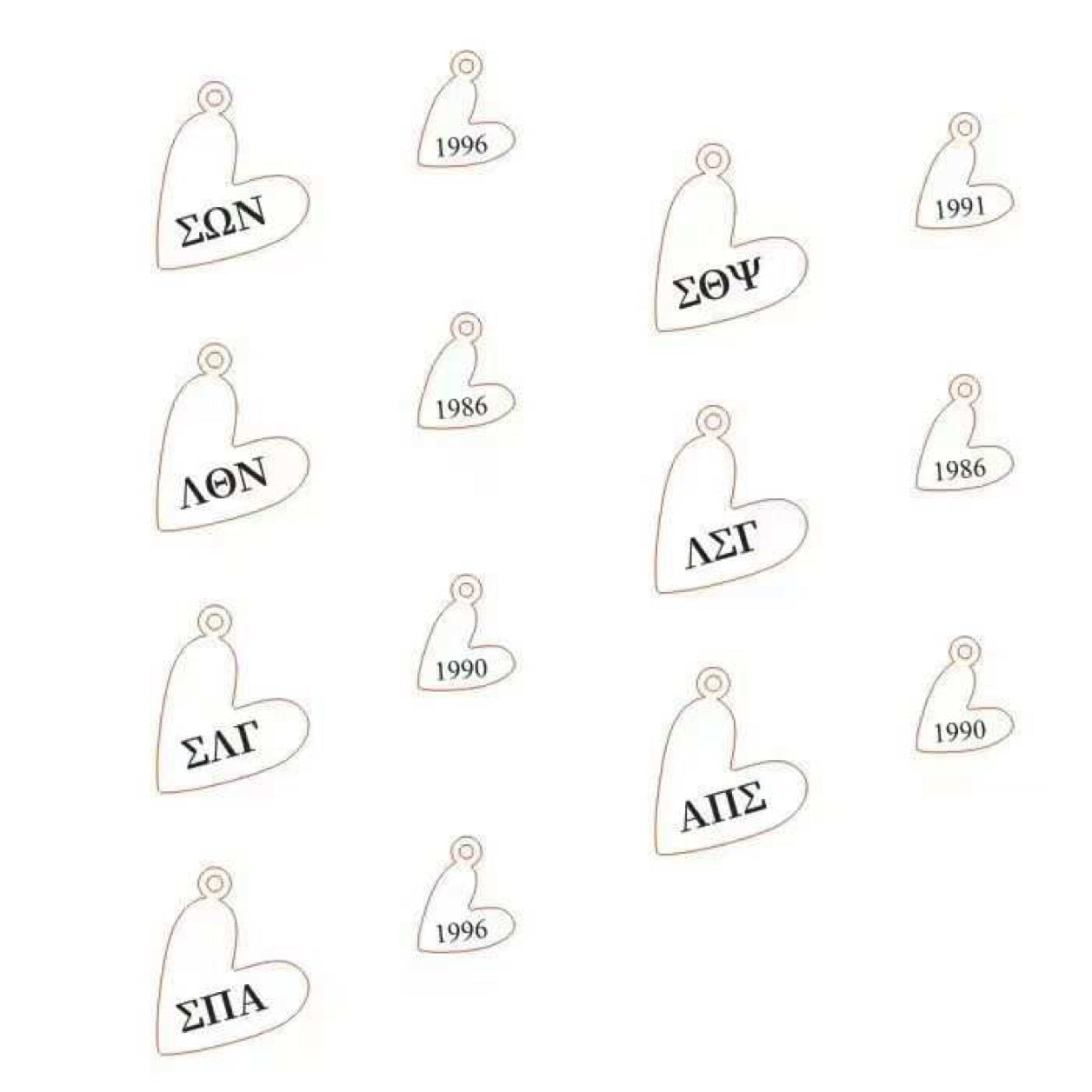 Greek Letters & Year, Heart Necklace