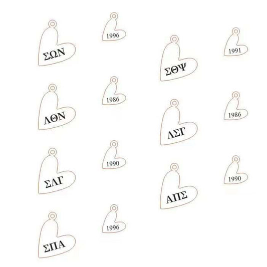 Greek Letters & Year, Heart Necklace