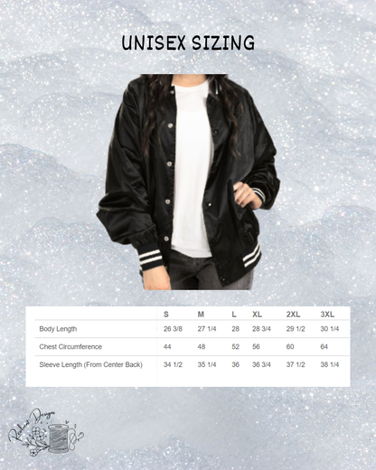 Black Satin Jacket Template #2 (Greek Letters + Number) *SHIPS IN 1-2 WEEKS*