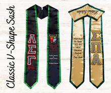 Load image into Gallery viewer, Classic V-Shape Greek Letter Graduation Sash
