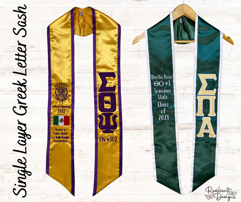 Single Layer Greek Letter Graduation Sash