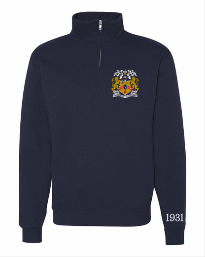 Crest & Founding Year on Wrist 1/4 Zip Sweater