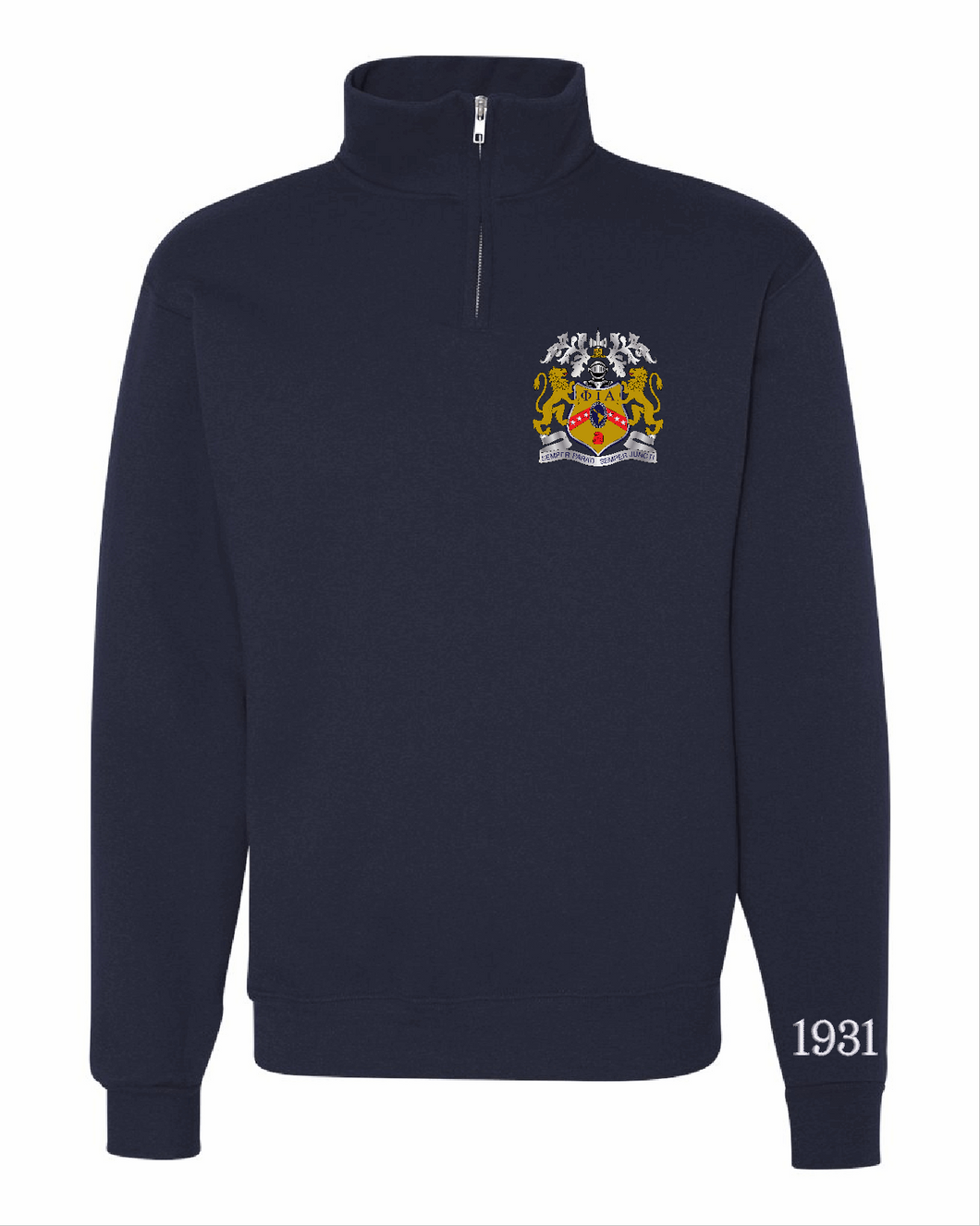 Coat of Arms & 1931 on Wrist Embroidered 1/4 Zip Sweater