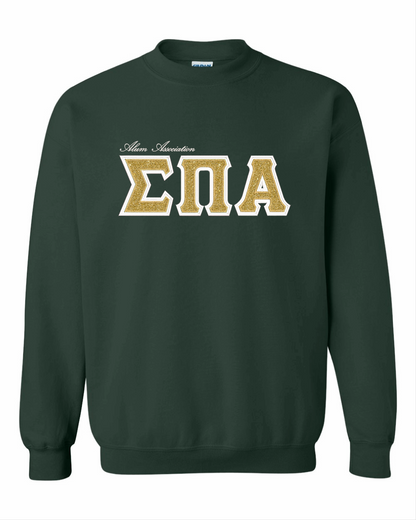 Embroidered Alum Association + Greek Letters Dark Green Crewneck