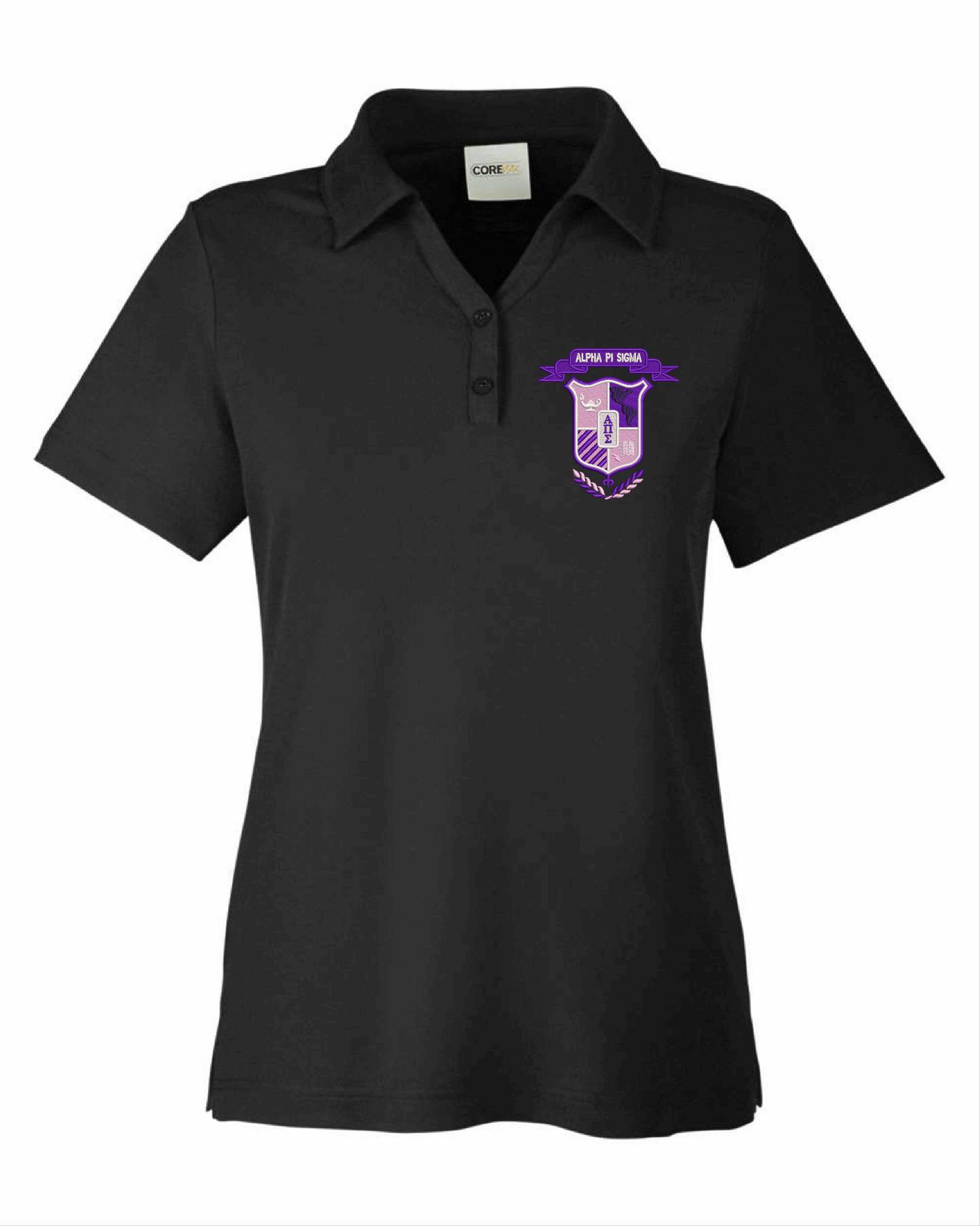 Alpha Pi Sigma Crest Ladies Polo (Black)