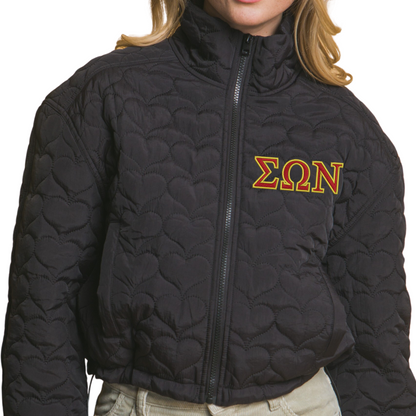 Ladies Black Heart Detailed Puffer Jacket