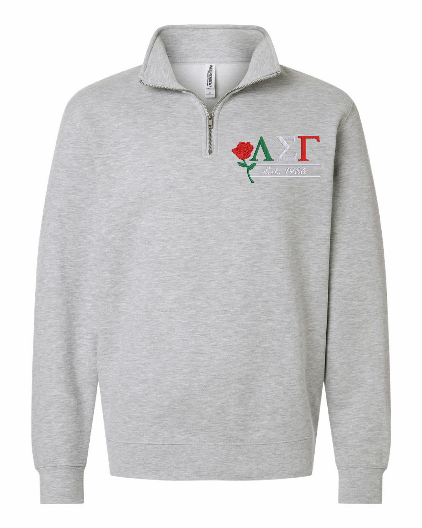 Embroidered Greek Letters, Founding Year & Rose 1/4 Zip (Grey)