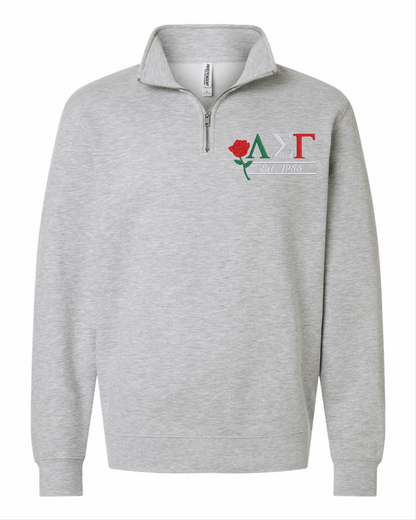 Embroidered Greek Letters, Founding Year & Rose 1/4 Zip (Grey)