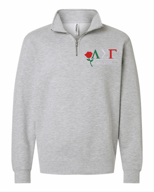 Embroidered Greek Letters, Founding Year & Rose 1/4 Zip (Grey)