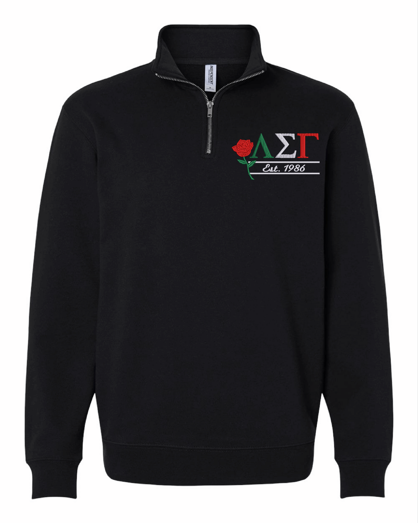 Embroidered Greek Letters, Founding Year & Rose 1/4 Zip (Black)